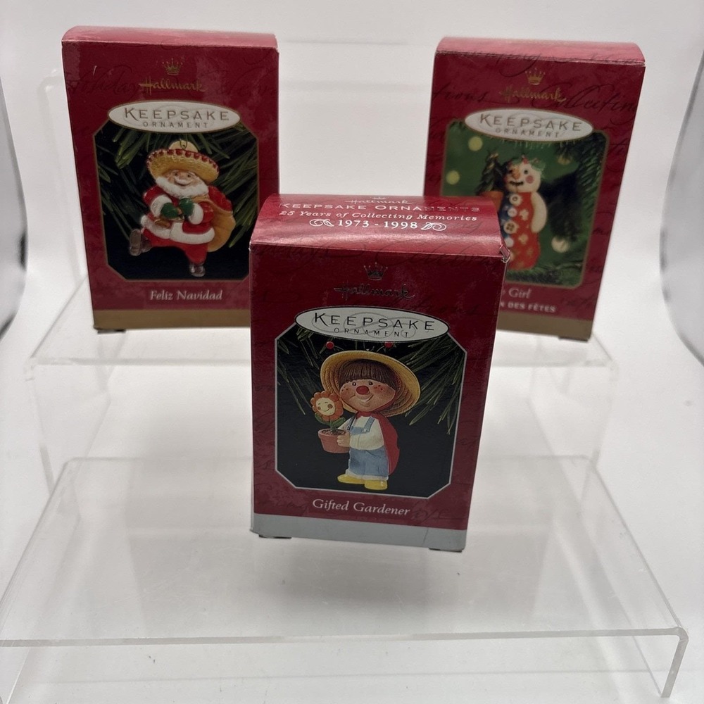 Hallmark Keepsake Ornaments~Lot of 3~Feliz Navidad, Snow Girl, Gardner~NIB